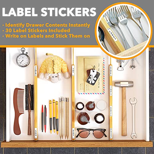 SpaceAid Bamboo Drawer Dividers with Labels, Adjustable Organizer, 6 Pack (17-22 in) R959