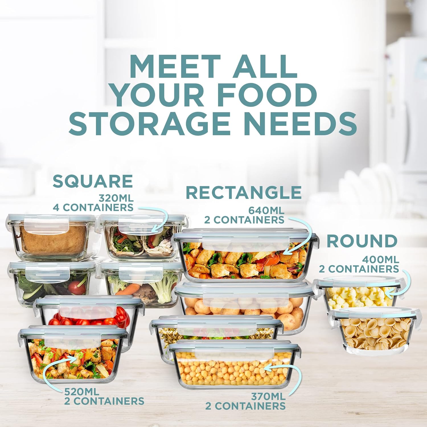 24 Pc Airtight Glass Food Storage Containers with Steam Release Valve E4611
