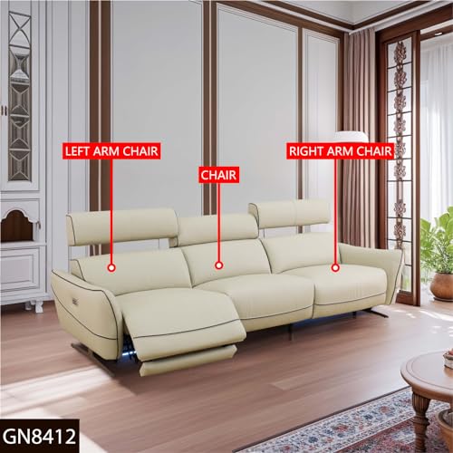 Beige Top Grain Leather and PVC 3-Piece Recliner Sofa Set V91018