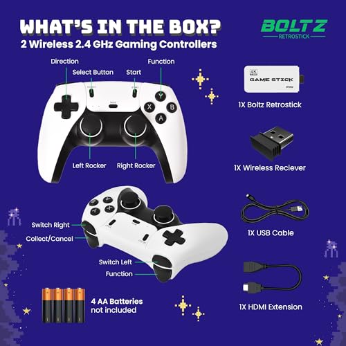 Boltz Retro Stick Gaming Console with 40,000+ Games, 2 Wireless Controllers C756