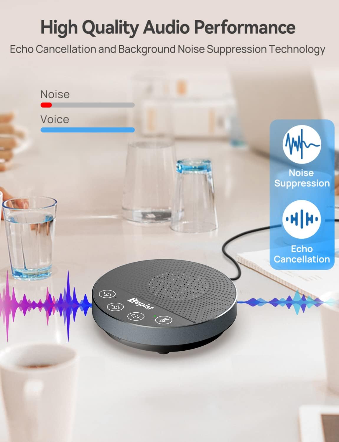 USB Speakerphone with Microphone for Conference Calls, 360 Voice Pickup, Plug and Play k7