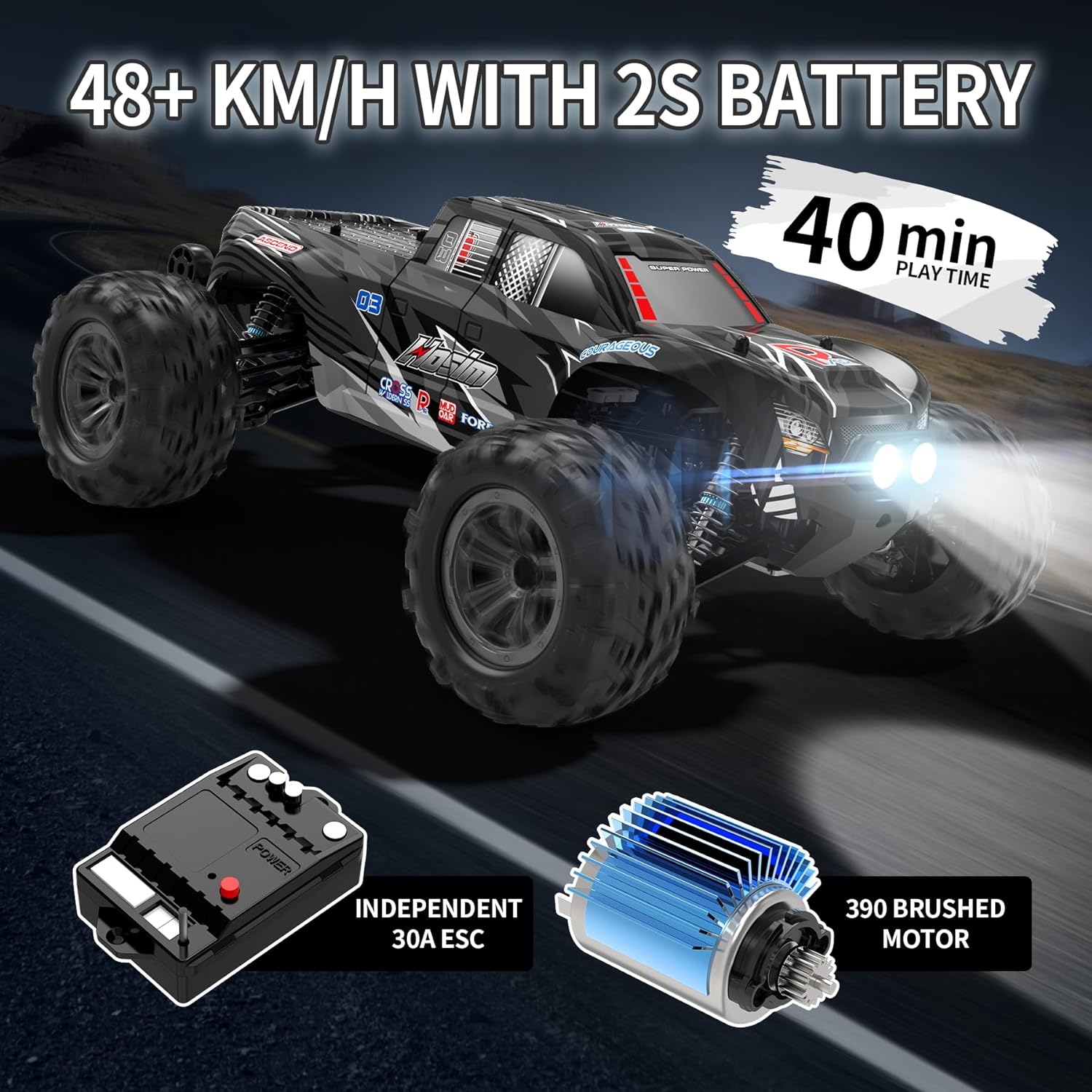 RC Car 1:10 Scale 48+ KMH Remote Control Truck a7