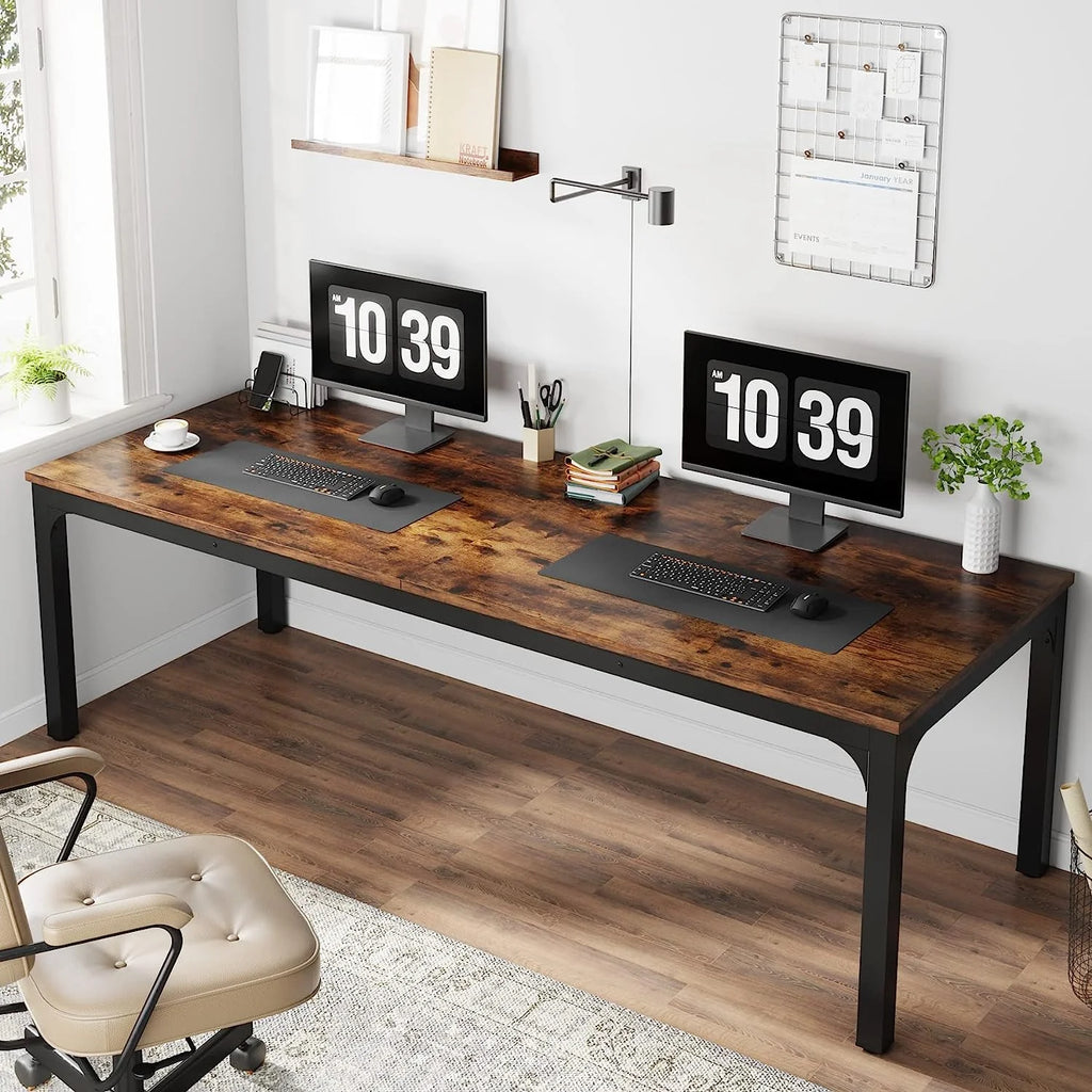 Extra Long Double Computer Desk for Home Office, Rustic Brown k7m