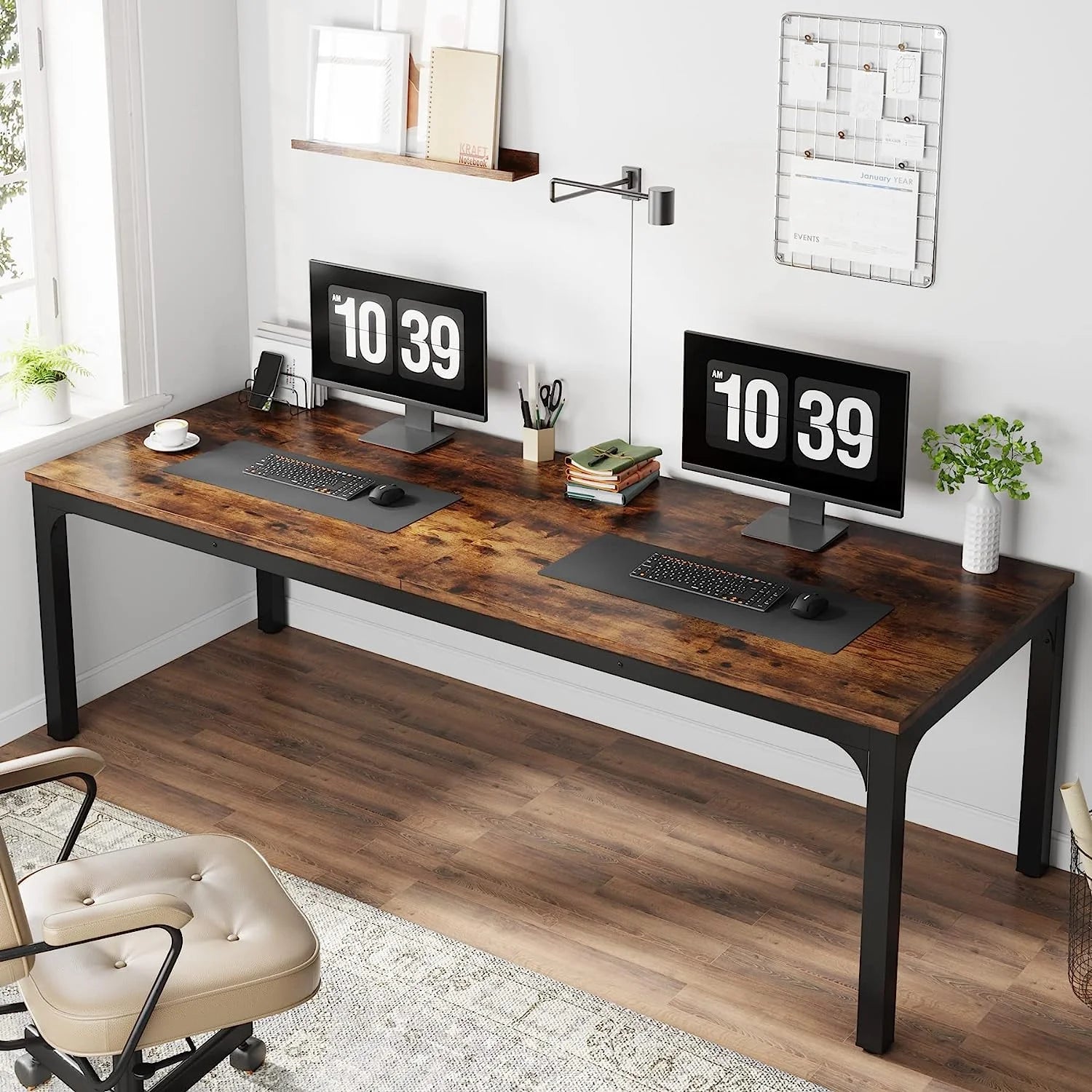 Extra Long Double Computer Desk for Home Office, Rustic Brown k7m