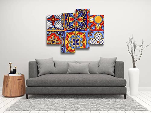 Talavera Ceramic Tile Pattern Canvas Wall Art 4 Panel a7