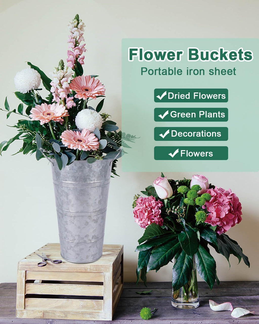 Galvanized Metal Vase with Handles for Flowers q7k