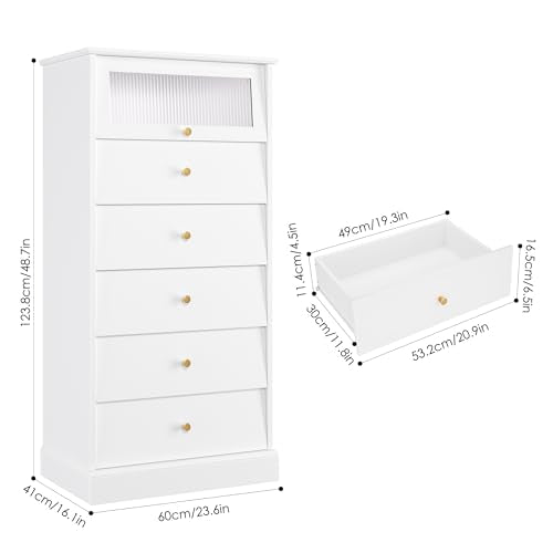 finetones 6 Drawer Dresser Black with Gold Accents and Glass Drawers J156