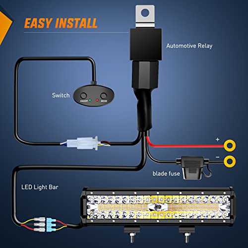 Nilight LED Light Bar 12 Inch 300W Spot Flood Combo 2 Pcs 4 inch 60W LED Pods Boat Driving Fog Lights with Off Road Wiring Harness- 3 Leads for Trucks Pickup Golf Cart SUV ATV UTV 4x4 Van Camper a7