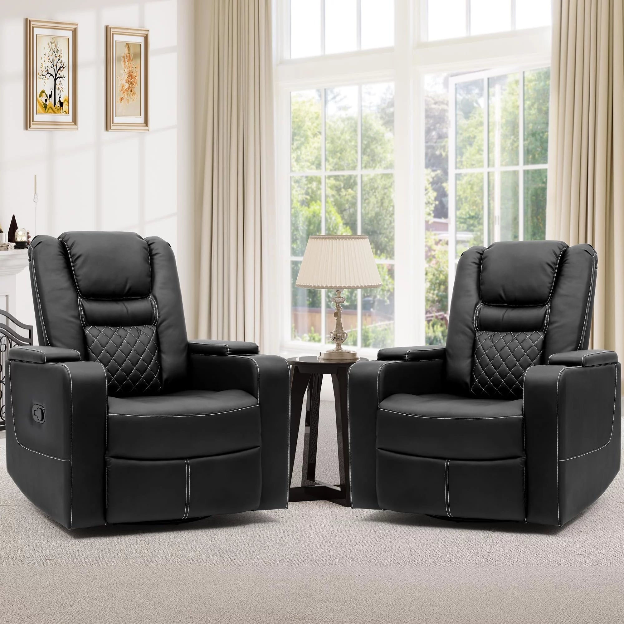 Swivel Recliner with Flip Armrests and Cup Holders Black a7