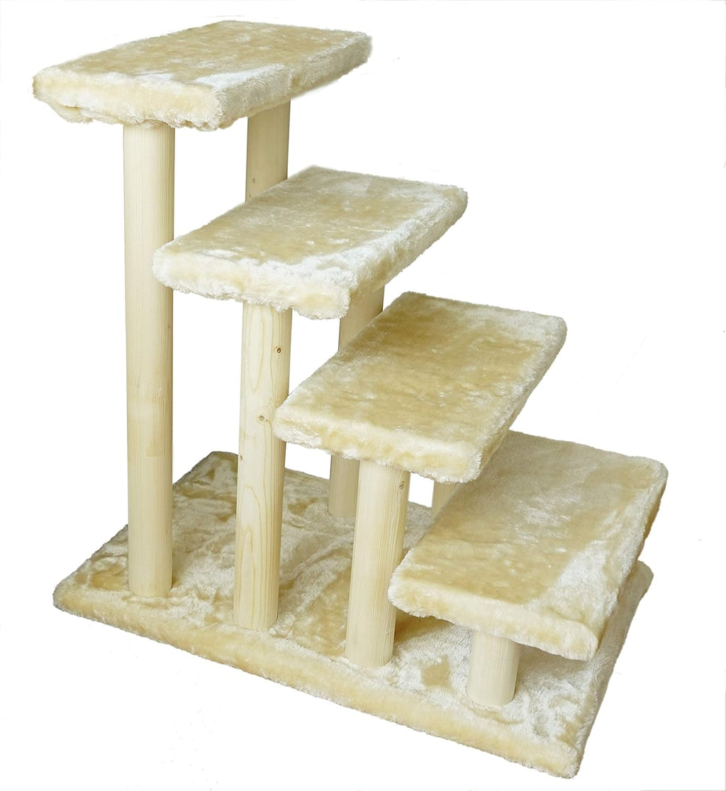 Wooden pet Stairs 4-Step pet Ladder cat Dog Easy Stairs with Detachable Carpet for high Bed and Couch (Brown)