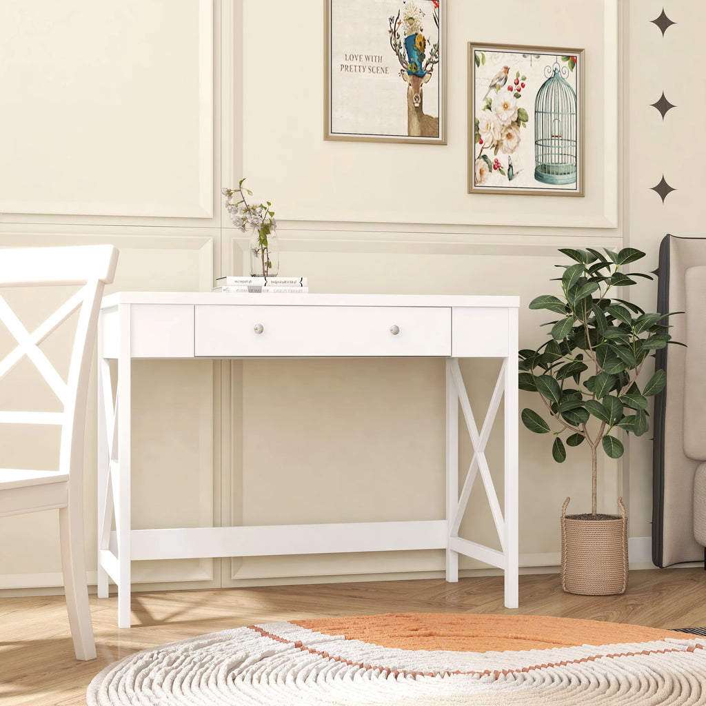 paproos White Work Study Table with Storage Drawer K118