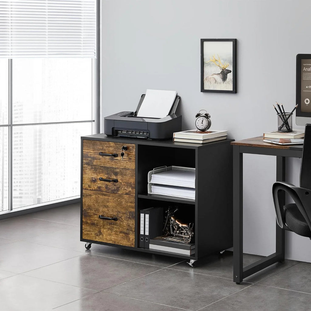 Black File Cabinet with Lock, 3 Drawer Lateral for Home Office O4008