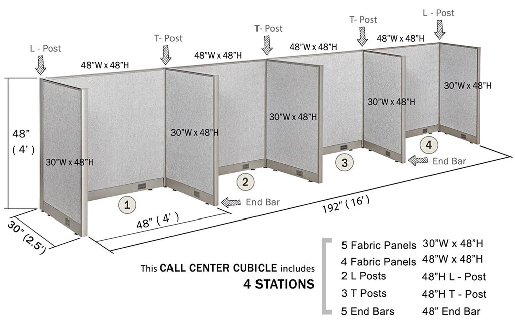 GOF Office Cubicle 4 Stations Partition Wall Room Divider D6172