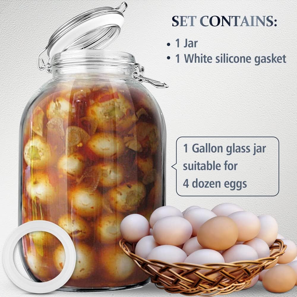 Folinstall 1 Gallon Glass Jar with Airtight Lid, Extra Gasket V1173