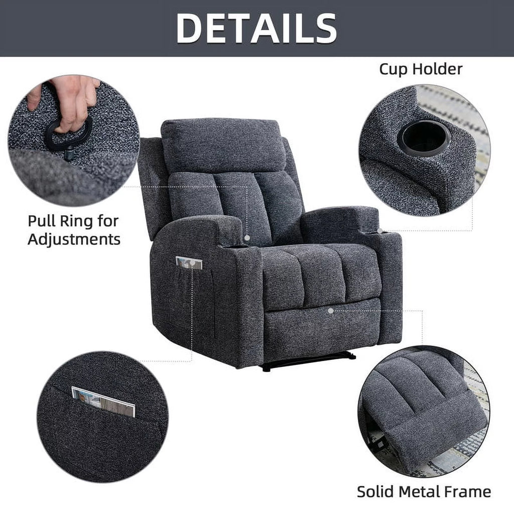 Ebello Design Manual Massage Recliner Chair with Heat, Side Pockets and Cup Holders K136598