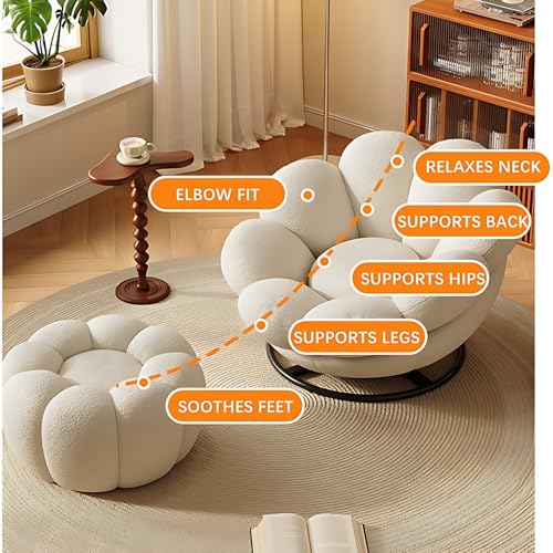 Shaped Swivel Lounge Chair with Ottoman, Pumpkin Style, Blue A4798