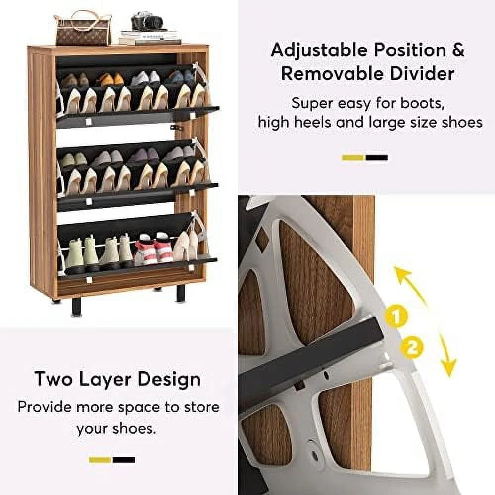 HOOMHIBIU 3 Drawer Shoe Cabinet Freestanding Shoe Rack Organizer with Flip Door White Q364