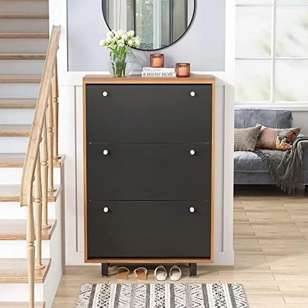 HOOMHIBIU 3 Drawer Shoe Cabinet Freestanding Shoe Rack Organizer with Flip Door White Q364