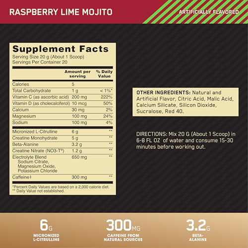 Optimum Nutrition Gold Standard Pre Workout Advanced, Berry Blast, 20 Servings G626