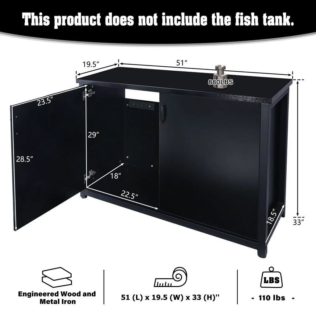 TC-HOMENY 55-75 Gallon Aquarium Stand with Cabinet and Charging Station, Black E45434
