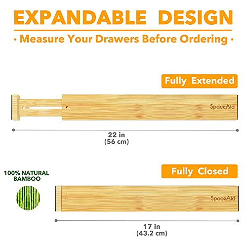SpaceAid Bamboo Drawer Dividers with Labels, Adjustable Organizer, 6 Pack (17-22 in) R959