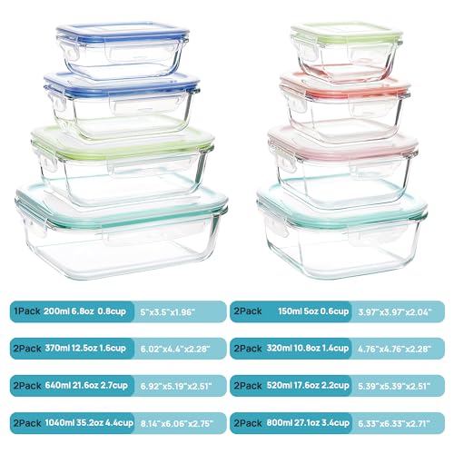 Vtopmart 15 Pack Glass Food Storage Containers with Airtight Lids O2608