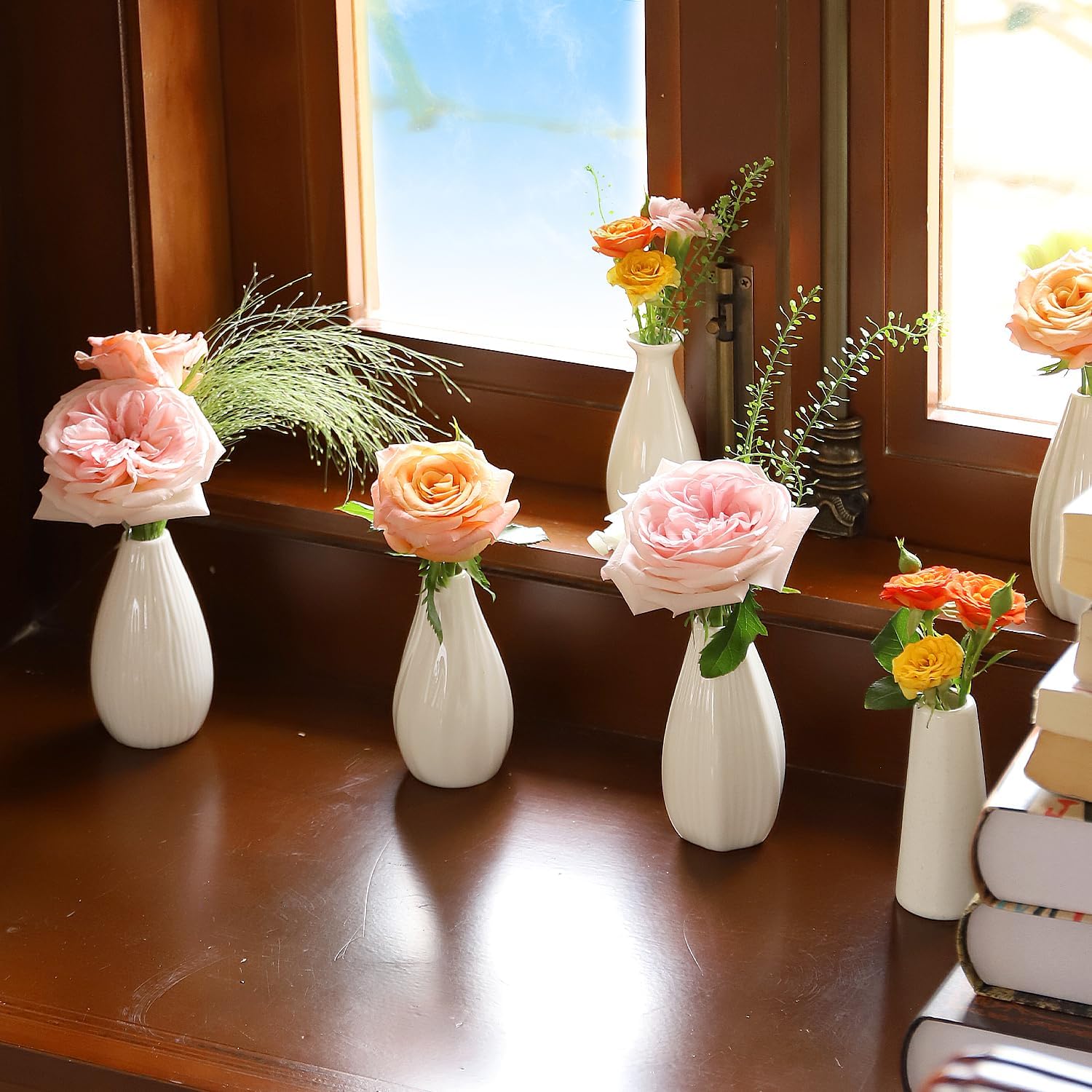 Mini Ceramic Vase Set of 10 - 4 inch White Bud Vases for Home Decor F307