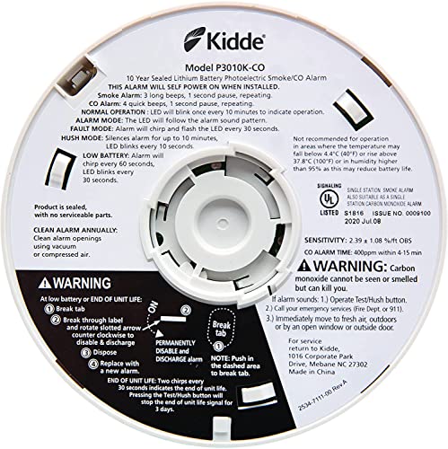 Kidde Smoke & Carbon Monoxide Detector Combo, 10-Year Battery, White X839
