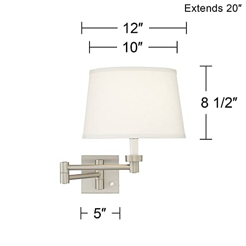 Possini Euro Design Swing Arm Wall Lamp Brushed Nickel Dimmable White Linen Shade Z78709