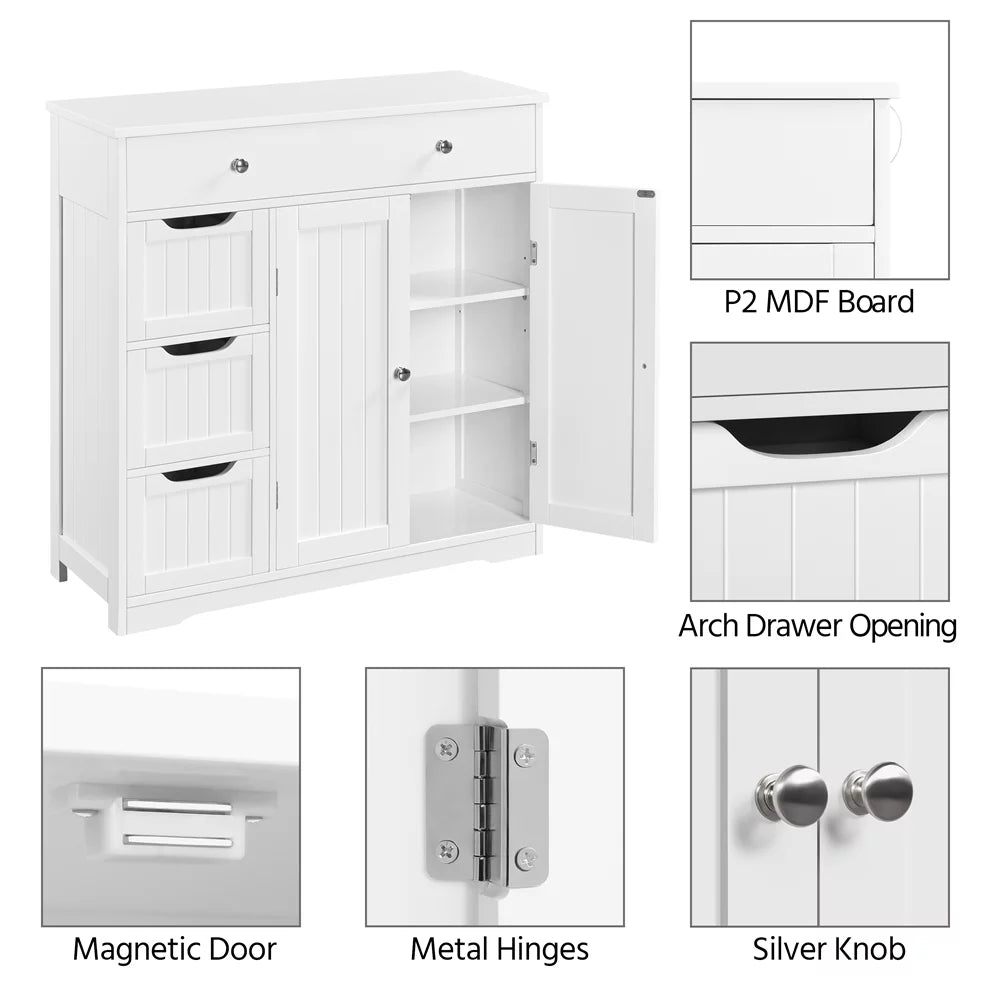 Topeakmart 4 Drawer Floor Storage Cabinet with Adjustable Shelf, White P19903