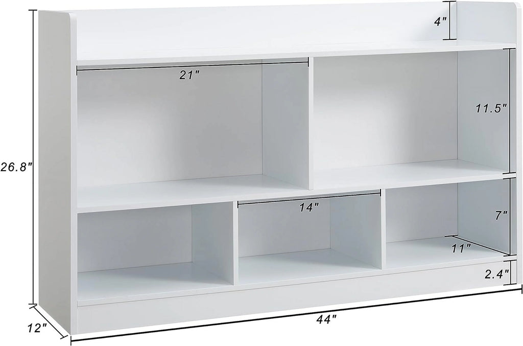 Kids Toy Storage Organizer 5-Section Wooden Bookshelf White Q128227