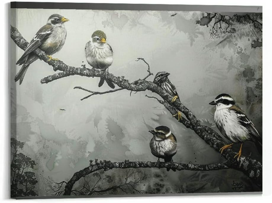 BCIIG Bird Canvas Wall Art Black and White Birds Picture Bird on Tree Prints Painting unFramed Gallery Wrapped 20"x16"