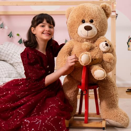 MorisMos Giant 4 Feet Teddy Bear Stuffed Animal with Baby Bear Plush, Brown S619142