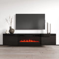 Cali BL-EF Floating Fireplace TV Stand for TVs up to 80", Modern High Gloss 72" Entertainment Center, Wall Mounted Electric Fireplace TV Media Console with Storage Cabinets