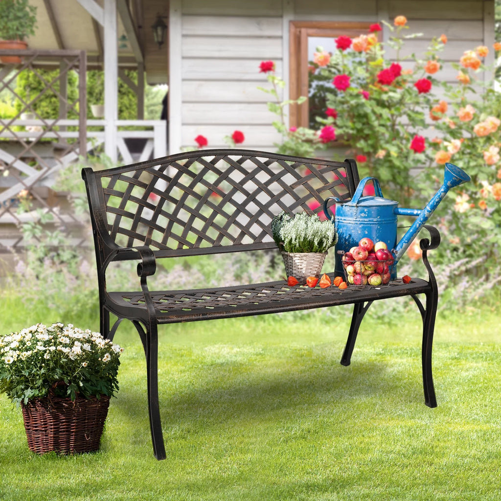 VINGLI 40.5" Patio Garden Bench, Cast Iron & Aluminum Frame, Bronze Z691