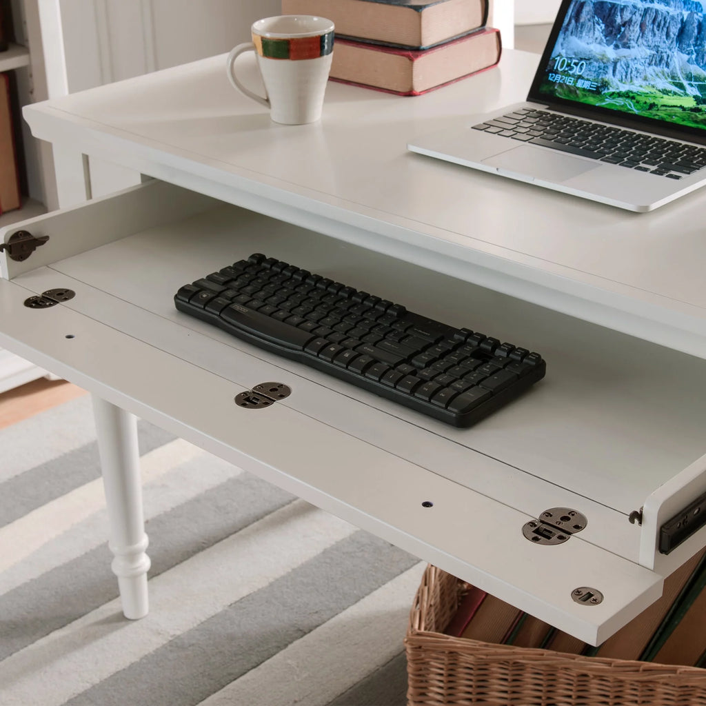 Leick Home Turned Leg Writing Desk with Keyboard Drawer, Cottage White W17296