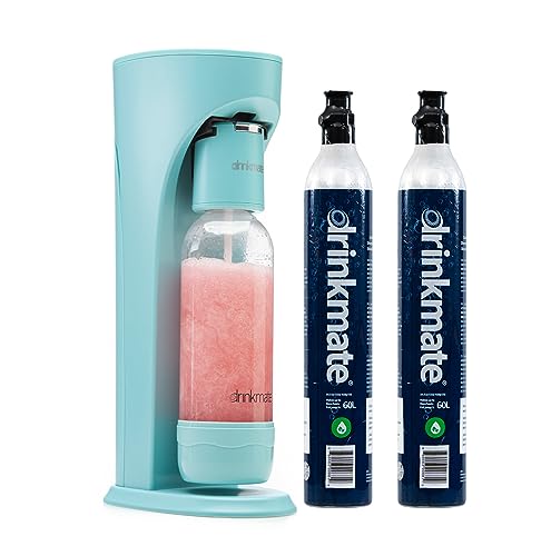 Drinkmate OmniFizz Sparkling Water and Soda Maker, Carbonates Any Drink, Bubble Up Bundle - Includes Two 60L CO2 Cylinders, One Carbonation Bottle, and Fizz Infuser (Arctic Blue)