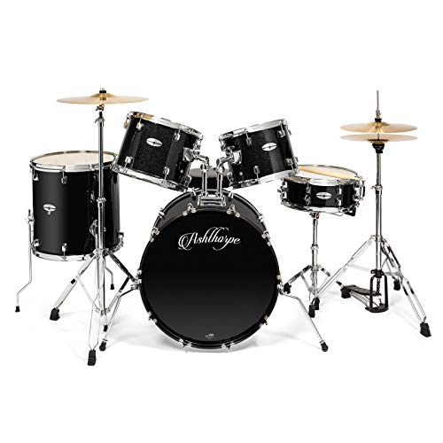 Ashthorpe 5-Piece Full Size Adult Drum Set with Remo Heads & Brass Cymbals S295