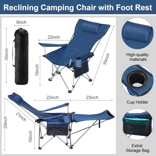 Beach Chair with Reclining Foot Rest and Adjustable Umbrella, Blue k7