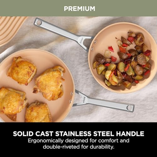 Ninja Extended Life 24cm Ceramic Frying Pan, Non-Stick, Induction Compatible, Oven Safe, Terracotta & Grey Q252