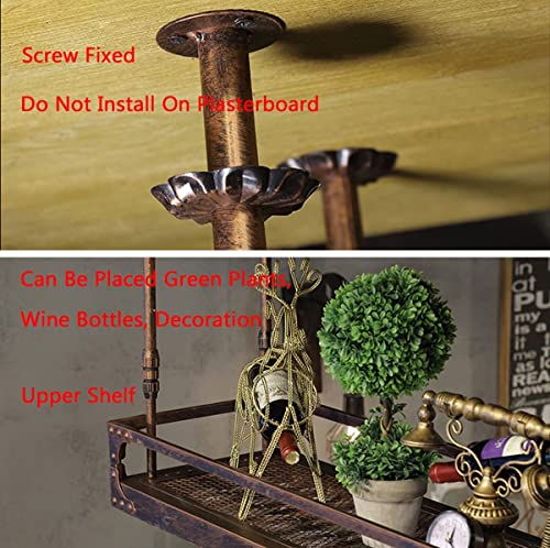 Hanging Wine Glass Rack, Industrial Vintage Metal Wall-Mounted, Bronze, 80x35cm N8813