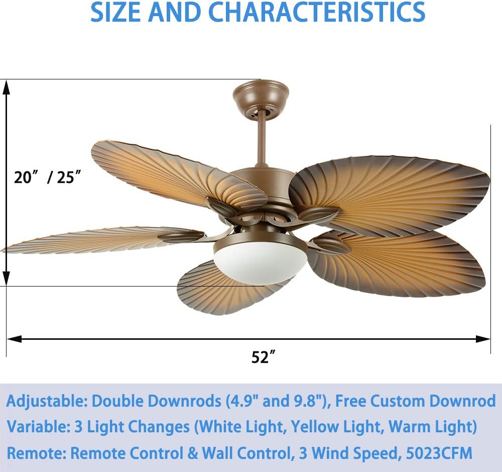 Tropical Palm Ceiling Fan with LED Light, Bronze Finish a7