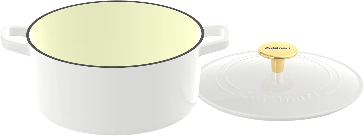 Cuisinart Chef's Classic Enameled Cast Iron 7-Quart Covered Casserole, White/Gold S2849