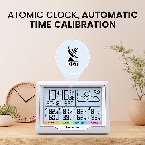 Newentor Wireless Indoor Outdoor Weather Station with Atomic Clock, Black X336