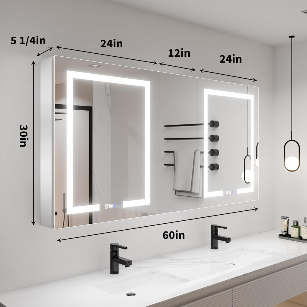 LED Lighted Bathroom Medicine Cabinet with Mirror, 60 x 30 Inch, Defog, Dimming k7p