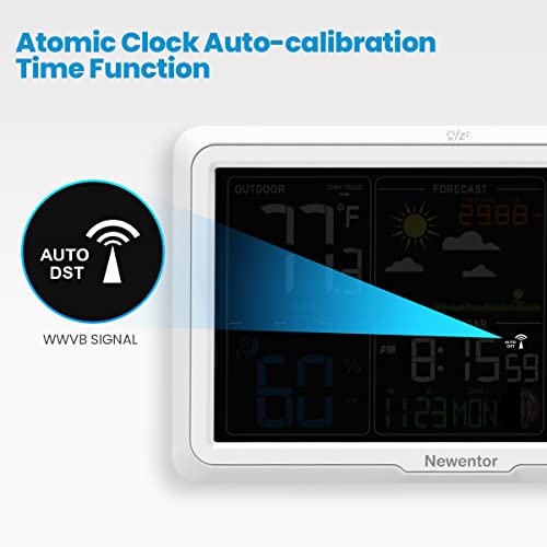 Newentor Wireless Indoor Outdoor Weather Station with Atomic Clock, Black W803