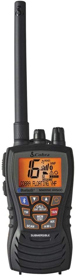 Cobra MR HH350W FLT Handheld Floating VHF Radio – 6 Watt, Submersible, Noise Cancelling Mic, Backlit LCD Display, NOAA Weather, Memory Scan, White k7