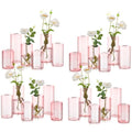 Small Glass Bud Vases for Centerpieces – Hewory 12pcs Pink Blown Single Flower Vases Bulk, Modern Mini Cylinder Vase Set for Wedding Anniversary Birthday Party Events Home Living Room Table Decor