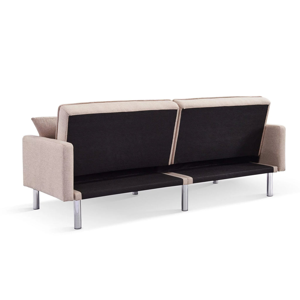 Moootto 84.6 in. Extra Long Tufted Beige Fabric Futon Sofa Bed P625