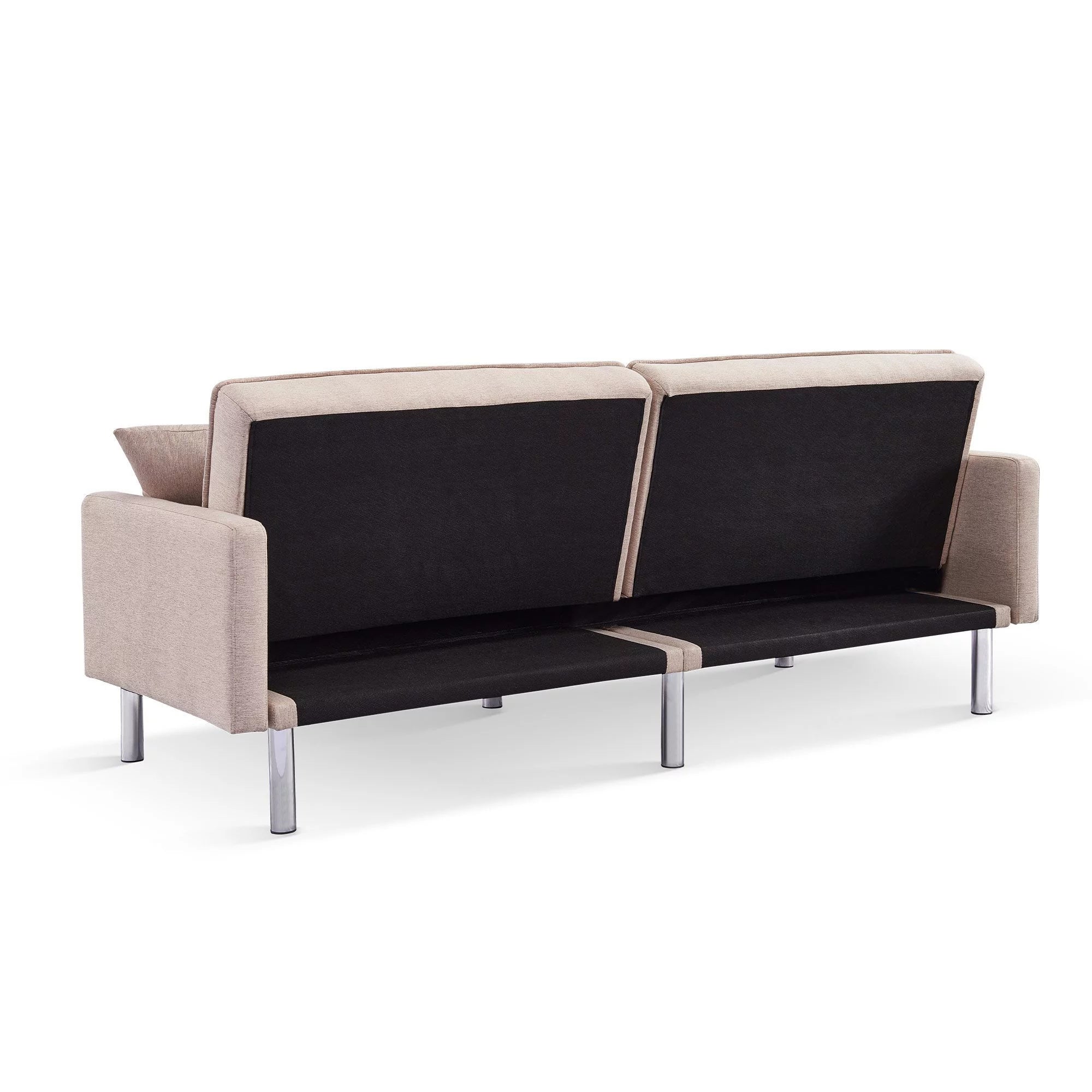 Moootto 84.6 in. Extra Long Tufted Beige Fabric Futon Sofa Bed P625